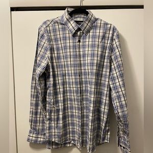 Blue and white plaid button down